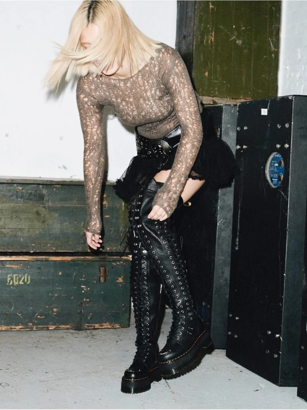 Dr Martens 28-EYE EXTREME MAX VIRGINIA LEATHER KNEE HIGH BOOTS